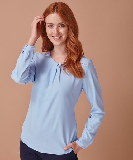 Henbury Women's pleat front long sleeve blouse