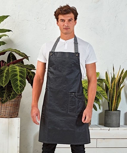 Premier District waxed-look denim bib apron