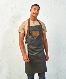 Premier Division waxed-look denim bib apron with faux leather