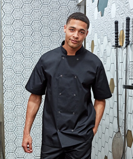 Premier Studded front short sleeve chef's jacket